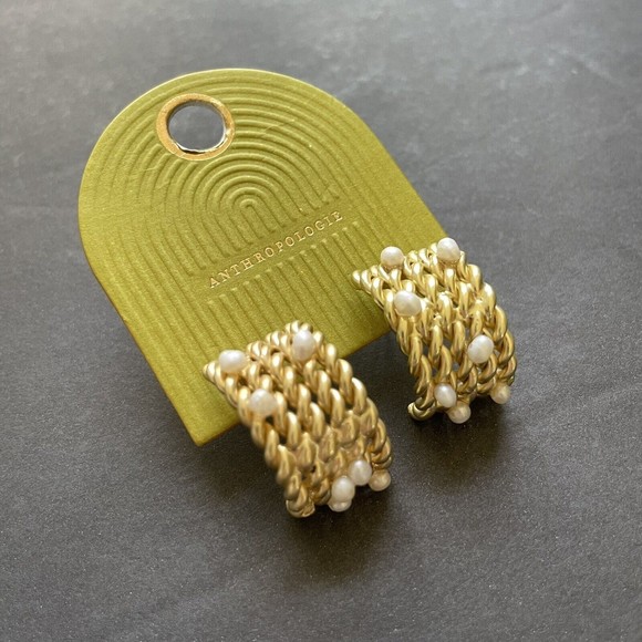 Anthropologie Demi Fine Pearly Rope Earrings 14K Gold Plated - Picture 1 of 5